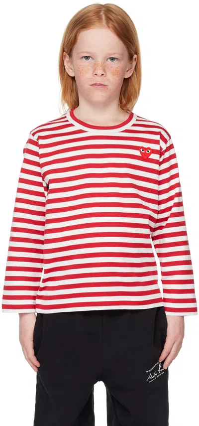 Comme Des Garçons Play Kids Red & White Striped Long Sleeve T-shirt In 4-red