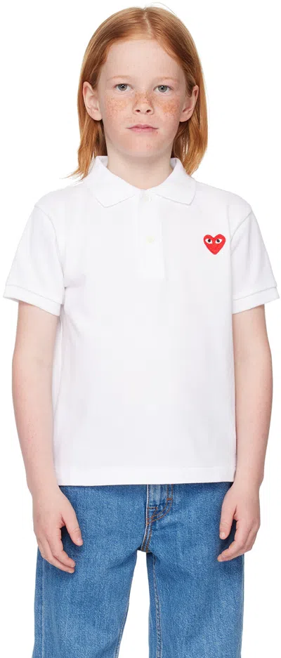 Comme Des Garçons Play Kids White Emblem Polo In 5-white