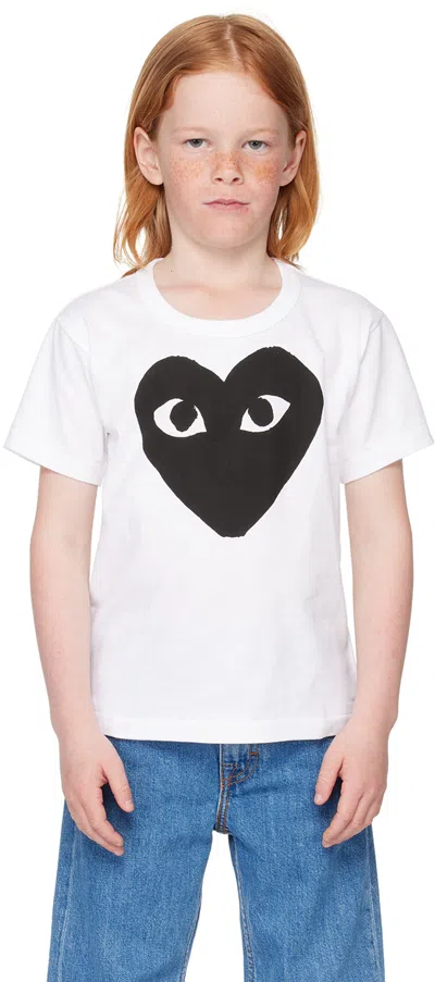 Comme Des Garçons Play Kids White Large Black Heart T-shirt In 1-white/black