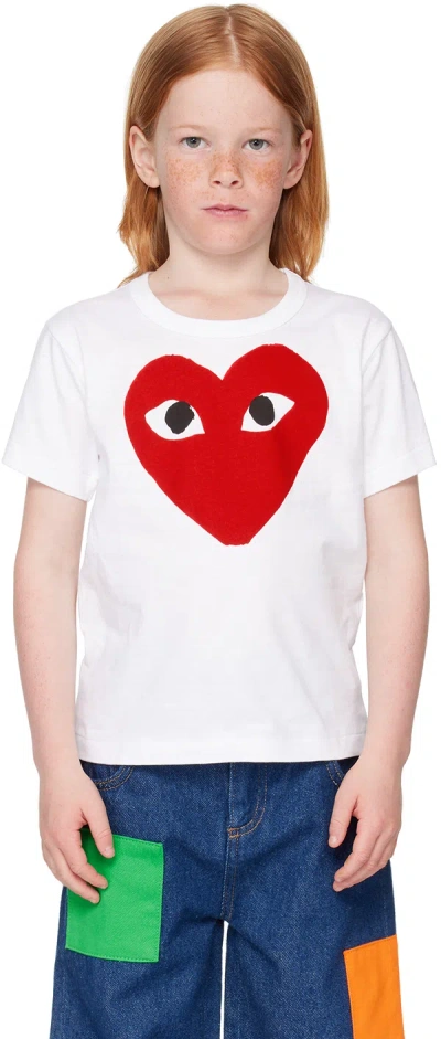 Comme Des Garçons Play Kids White Cotton Red Heart T-shirt