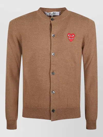 Comme Des Garçons Play Knit Cardigan Cuffs Ribbed Straight Hem In Brown