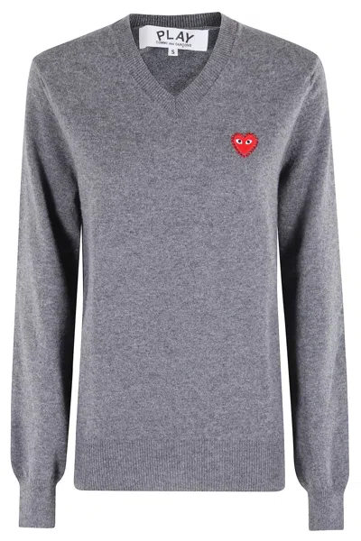 Comme Des Garçons Play Knit Rhinestone Emblem In Gray