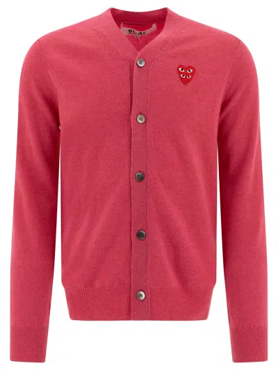 Comme Des Garçons Play Embroidered Ribbed Cuffs And Hem Sweater In Pink