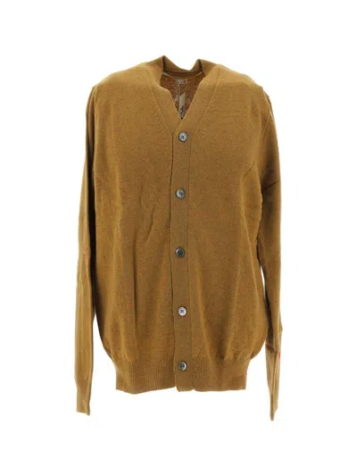 Comme Des Garçons Play Logo Embroidered Buttoned Cardigan In Camel