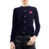 Comme Des Garçons Play Ladies Navy Long Sleeve Logo Cardigan In Blue