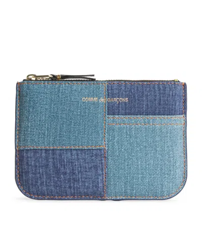 Comme Des Garçons Play Lambskin Denim-patch Wallet In Blue