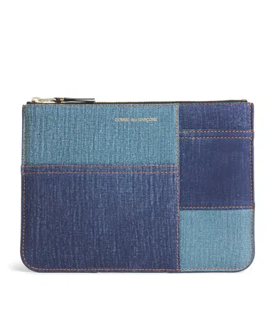 Comme Des Garçons Play Lambskin Denim-patch Wallet In Blue