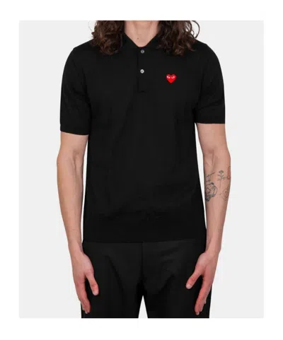 Comme Des Garçons Play Lapel Polo Shirt In Black