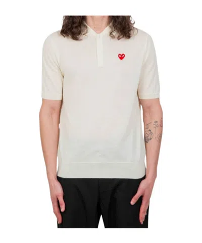 Comme Des Garçons Play Lapel Polo Shirt In White