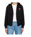 Comme Des Garçons Play Zipped Hoodie With Double Heart Patch In Black