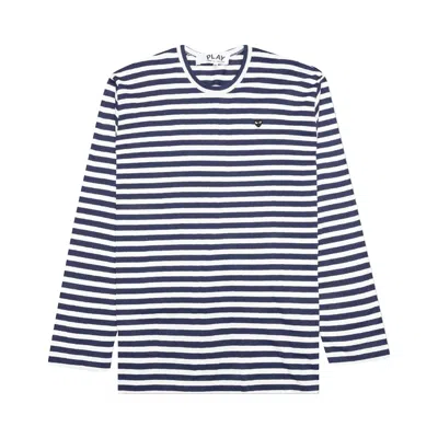 Pre-owned Comme Des Garçons Play Little Heart Striped Long-sleeve T-shirt 'navy/white' In Multi-color