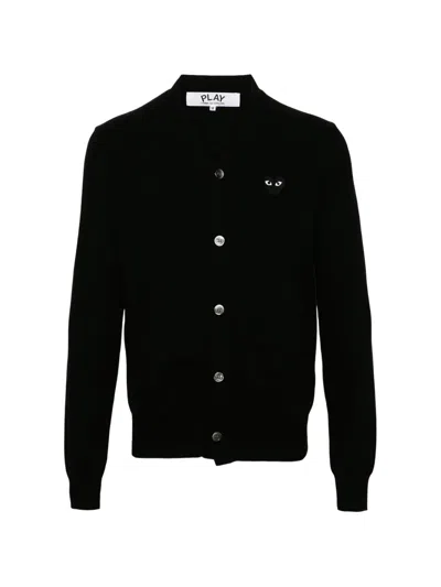 Comme Des Garçons Play Cardigan Round Collar Crystal Heart Blac In Black