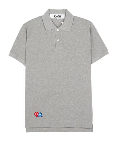 Comme Des Garçons Play Logo-appliqué Cotton Polo Shirt In Gray