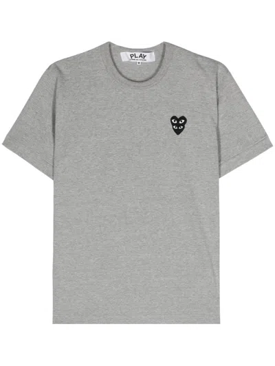 Comme Des Garçons Play Logo-appliqué Cotton T-shirt In Grey