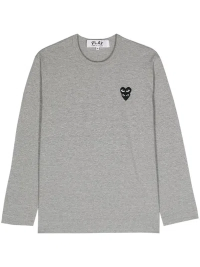 Comme Des Garçons Play Double Heart-patch T-shirt In Grey