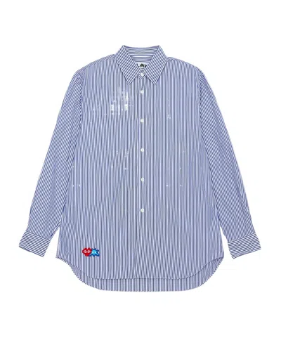 Comme Des Garçons Play Logo-appliqué Striped Cotton Shirt In Blue
