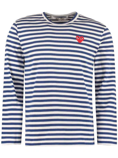 Comme Des Garçons Play Logo-appliqué T-shirt In Blue