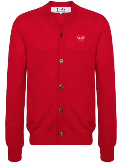 COMME DES GARÇONS PLAY LOGO-APPLIQUÉ WOOL CARDIGAN
