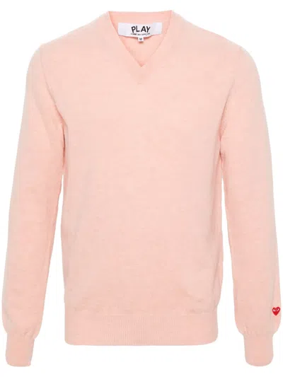 Comme Des Garçons Play Logo-appliqué Wool Jumper In 粉色