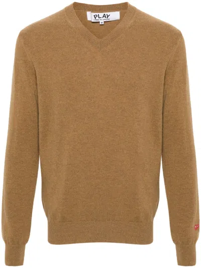 Comme Des Garçons Play Logo-appliqué Wool Jumper In Brown