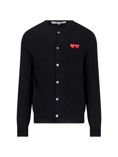 Comme Des Garçons Play Logo Cardigan In Blue