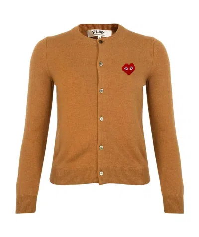 Comme Des Garçons Play Logo Cardigan In Brown