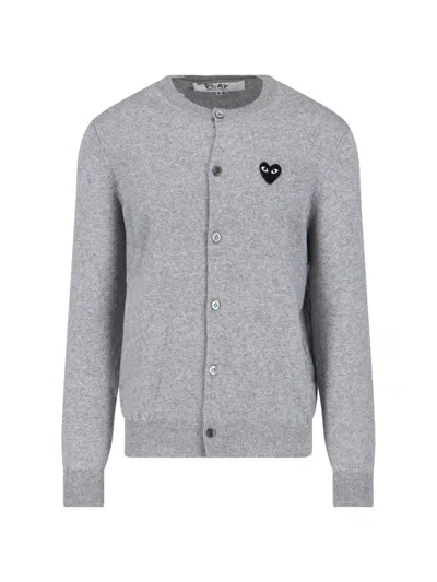 Comme Des Garçons Play Logo Cardigan In Gray
