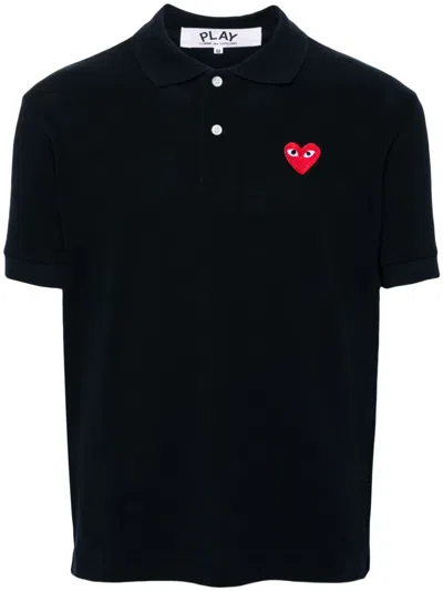 Comme Des Garçons Play Logo Cotton Polo Shirt In Blue