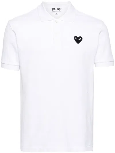 Comme Des Garçons Play Logo Cotton Polo Shirt In White