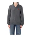 Comme Des Garçons Play Comme Des Garcons Play V-neck Pullover Red Emblem In Gray