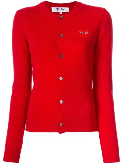 Comme Des Garçons Play Logo Embroidered Buttoned Cardigan In Red