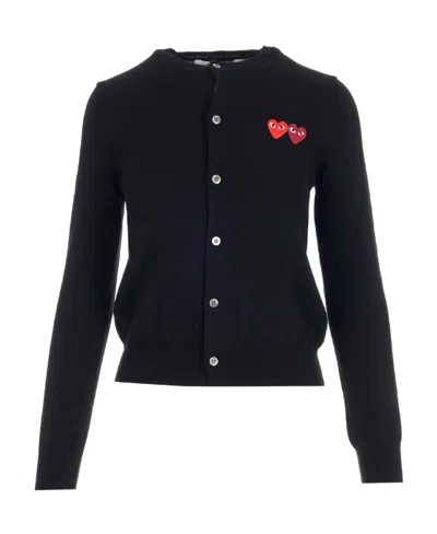 Comme Des Garçons Play Logo Embroidered Buttoned Cardigan In Black