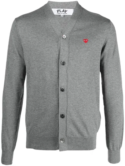 Comme Des Garçons Play Logo-embroidered Buttoned Cardigan In Grau
