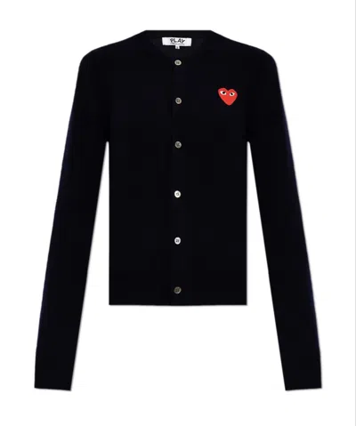 Comme Des Garçons Play Logo Embroidered Cardigan In Blue