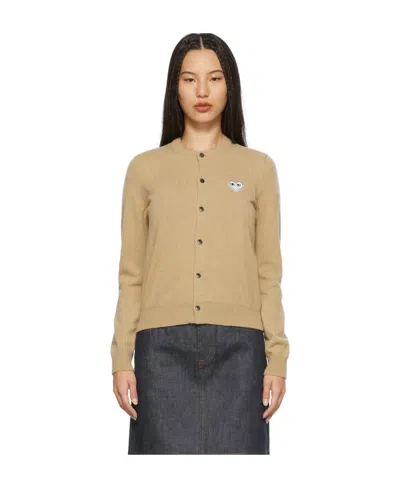 Comme Des Garçons Play Logo Embroidered Cardigan In Nude