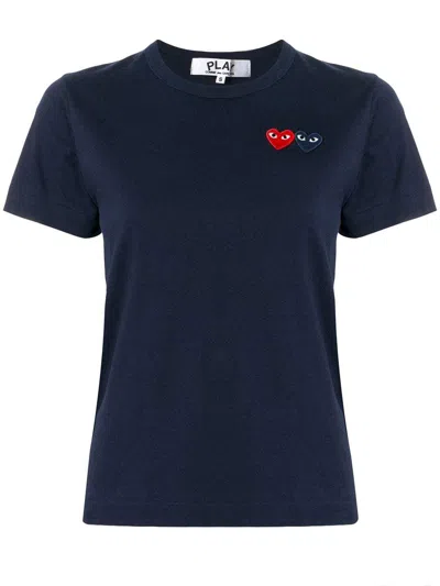 Comme Des Garçons Play Logo Embroidered Crew Neck T-shirt In Black