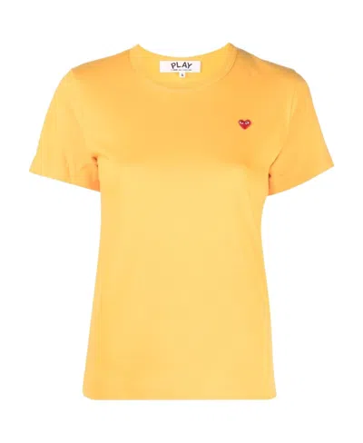 Comme Des Garçons Play Logo Embroidered Crewneck T-shirt In Yellow