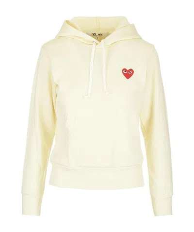 Comme Des Garçons Play Logo Embroidered Hooded Sweater In White