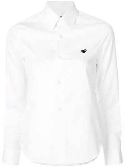 Comme Des Garçons Play Logo Embroidered Plain Shirt In White