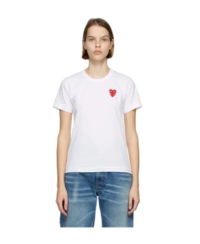 Comme Des Garçons Play Logo Embroidered T-shirt With Round Neck In White