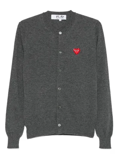 Comme Des Garçons Play Logo Heart-emblem Cardigan In Gray