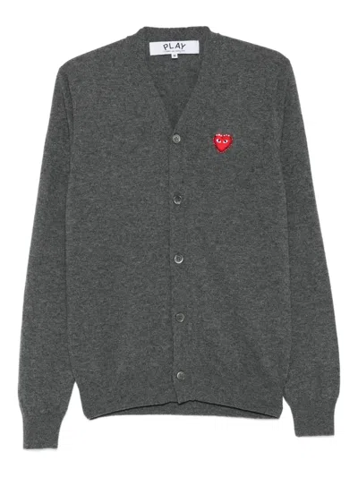 Comme Des Garçons Play Logo Heart-emblem V-neck Cardigan In Gray