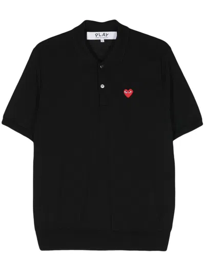 Comme Des Garçons Play Logo Heart Polo Shirt In Black