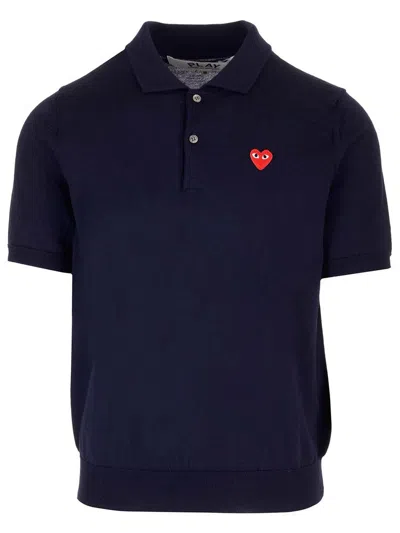 Comme Des Garçons Play Logo Heart Polo Shirt In Blue