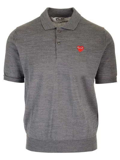 Comme Des Garçons Play Wool Polo Shirt In Grey