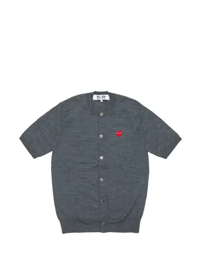 Comme Des Garçons Play Logo Heart-patch Short-sleeve Cardigan In Blue