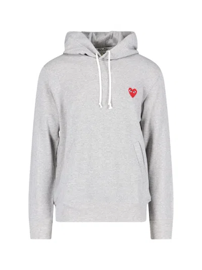 Comme Des Garçons Play Logo Hoodie In Gray