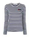 Comme Des Garçons Play Logo Horizontal Stripe Long-sleeved T-shirt In White