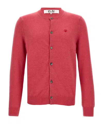 Comme Des Garçons Play Logo Knitted Cardigan In Red