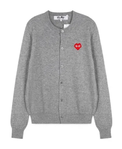 Comme Des Garçons Play Logo Long-sleeved Sweater In Gray